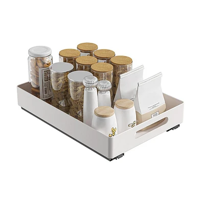 gaomon Pull Out Cabinet Organizer Heavy Duty Metal Slide Out Drawers for Kitchen Cabinets, Fixed with Adhesive Films, Slide Out Shelves for Kitchen Ba