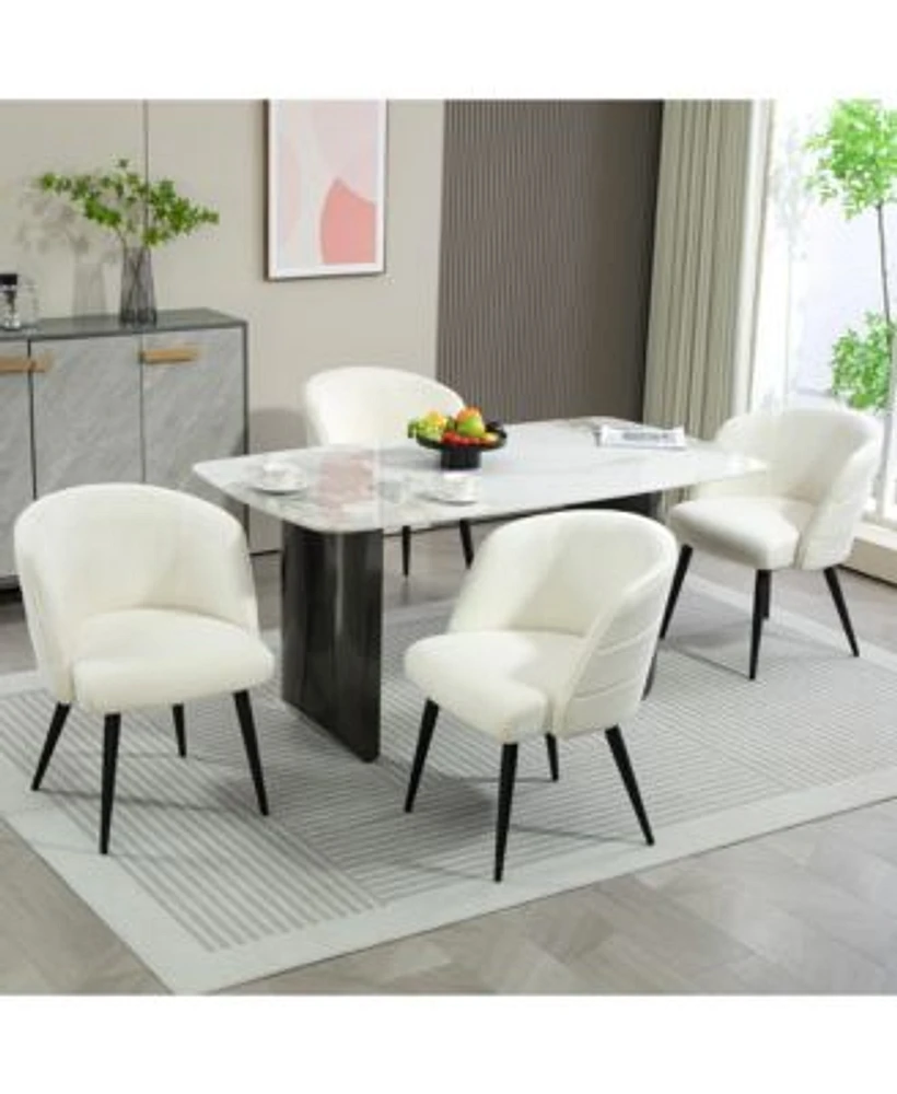 Dyhome Upholstered Fabric Dining Chairs With Black Metal Legs Modern Curved Backrest Kitchen Chairs Set Of 4