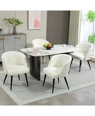 Dyhome Upholstered Fabric Dining Chairs With Black Metal Legs Modern Curved Backrest Kitchen Chairs Set Of 4