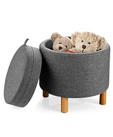 Gouun Round Fabric Storage Ottoman with Tray and Non-Slip Pads for Bedroom