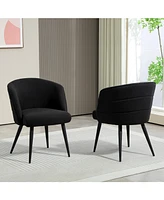 Dyhome Upholstered Fabric Dining Chairs with Black Metal Legs, Modern Curved Backrest Kitchen Chairs