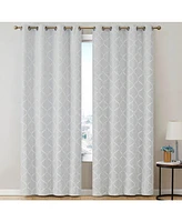 Hlc.me Versailles Lattice Flocked 100% Complete Blackout Thermal Insulated Window Curtain Grommet Panels, Energy Savings & Soundproof