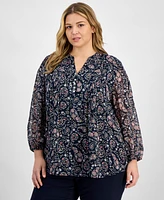 Tommy Hilfiger Plus Paisley Pintuck-Front Tunic, Exclusively at Macy's