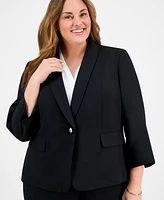 Le Suit Plus Shawl-Collar One-Button Jacket & Pull-On Straight-Leg Pants