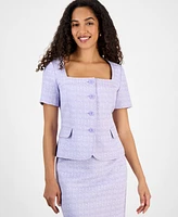 Le Suit Women's Tweed Square-Neck Button-Front Jacket & Slim Skirt