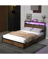Gouun Full Size Bed Frame with Smart Led Lights and Storage Drawers