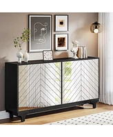 Tribesigns 59" Sideboard Buffet Cabinet, Modern Sideboard Cabinet with Storage, Kitchen Storage Cabinet with 4 Acrylic Mirror Doors, Accent Cabinet fo