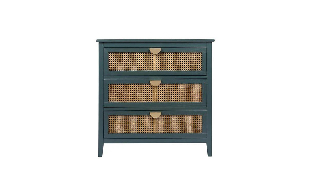 Slickblue 3 Drawer Cabinet, Rattan, American Furniture, Suitable for bedroom, living room, Study