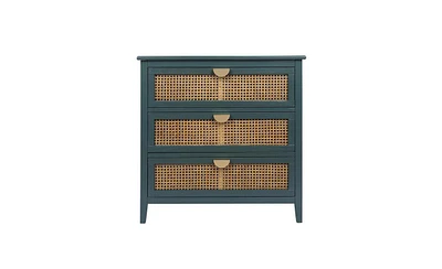 Slickblue 3 Drawer Cabinet, Rattan, American Furniture, Suitable for bedroom, living room, Study