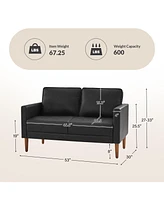 Drake Mid-century Modern Faux Leather Sofa with Movable Backrest Cushions