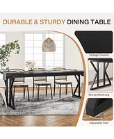 Tribesigns Farmhouse Dining Table for 6-8 People, 78.7-Inch Rectangular Wood Table, Rustic Kitchen with Heavy Duty Metal Legs