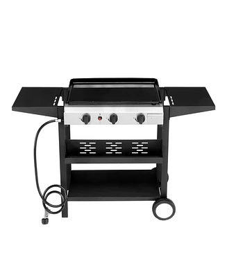 Slickblue 3-Burner Flat Top Gas Griddle Cooking Station with Ceramic Coated Cast Iron Pan