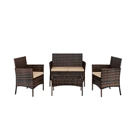 Slickblue 2pcs Arm Chairs 1pc Love Seat & Tempered Glass Coffee Table Rattan Sofa Set