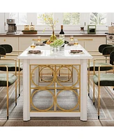 Tribesigns 63” Dining Table for 4-6 People, Modern Kitchen Table with Gold Metal & Glossy Surface, Rectangular Dinner Table for Kitchen, Dining