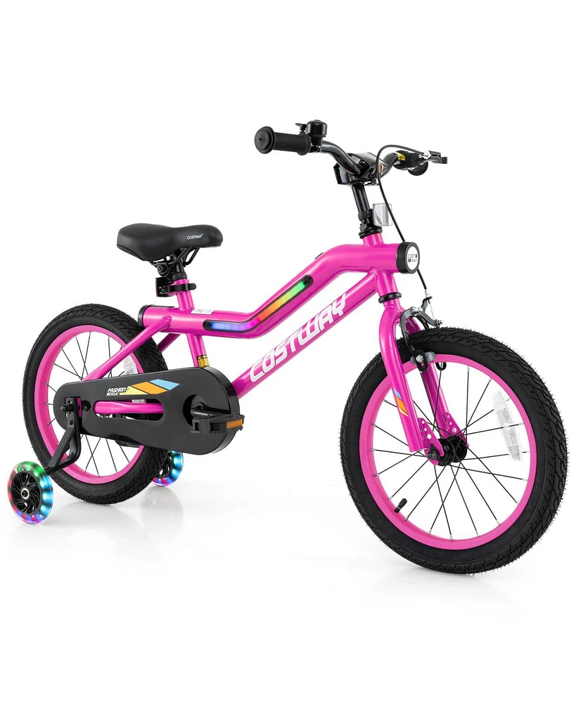 Costway 16" Led Lighted Kids Bike with Adjustable Seat Coaster Brake Training Wheels