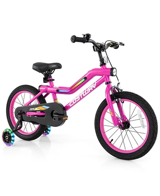 Costway 16" Led Lighted Kids Bike with Adjustable Seat Coaster Brake Training Wheels