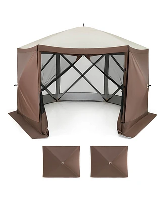 Costway 11.5 X 11.5 Ft Pop-up Gazebo Tent with Mesh Netting Walls 2 Removable Privacy Wind Cloths