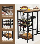 gaomon 3 Pieces Bar Table Set, Bar Counter Table with 2 Footrest Chairs, Modern Pub Dining Table Set with Storage Shelf