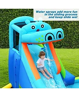 Costway Inflatable Kids Hippo Bounce House Slide Climbing Wall Splash Pool w/ Bag
