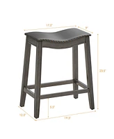Gymax Set of 2 Saddle Bar Stools Counter Height Kitchen Chairs w/ Rubber Wood Legs
