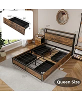 Gouun Queen Size Bed Frame with Smart Led Lights and Storage Drawers-Queen Size