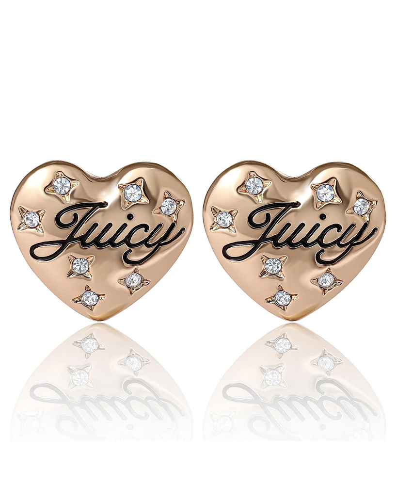 Juicy Couture Crystal-Embellished Heart Stud Earrings with Iconic Logo Design