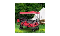 Slickblue Collapsible Heavy-Duty Folding Wagon Cart with Removable Canopy for Outdoor Use and Easy Transport