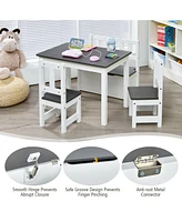 Gouun 4 Pieces Kids Wooden Activity Table and Chairs Set with Storage Bench and Study Desk