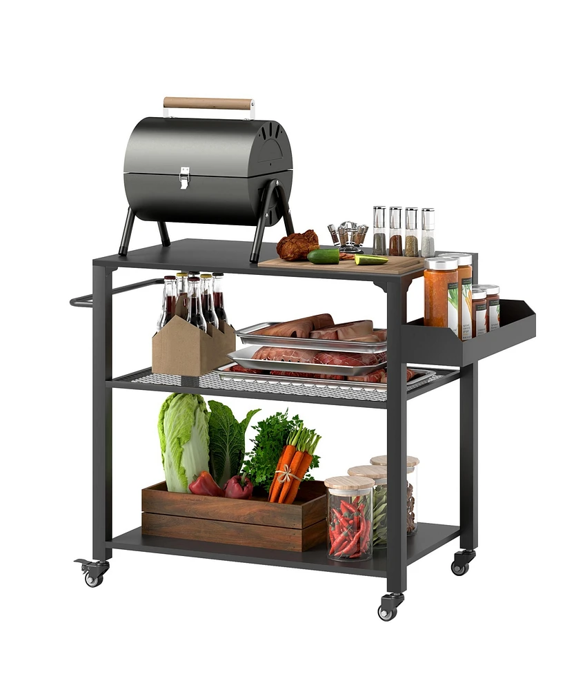 Outsunny 3-Shelf Outdoor Grill Cart, Pizza Oven Sd with Storage Racks