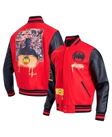 Freeze Max Men's Red/Black Batman Spray Paint Full-Zip Varsity Jacket