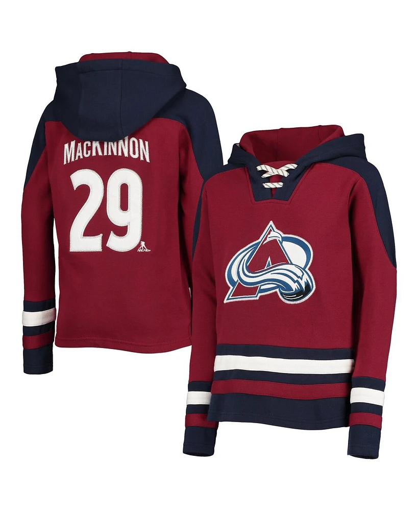 Outerstuff Big Boys and Girls Nathan MacKinnon Burgundy Colorado Avalanche Must-Have V-Neck Name Number Pullover Hoodie