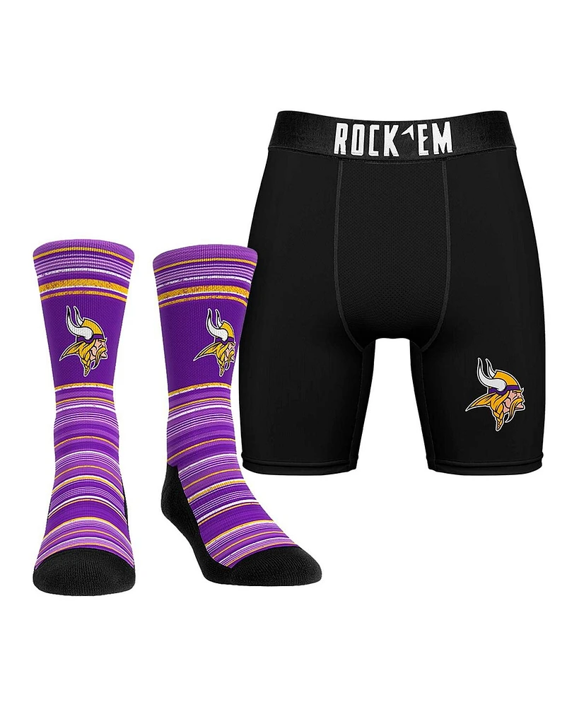 Rock 'Em Men's Minnesota Vikings Primary Crew Socks Boxer Briefs Combo Pack