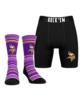 Rock 'Em Men's Minnesota Vikings Primary Crew Socks Boxer Briefs Combo Pack