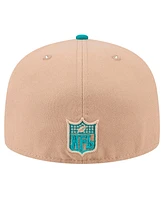 New Era Men's Tan, Aqua Miami Dolphins Throwback Logo Main 59FIFTY Fitted Hat