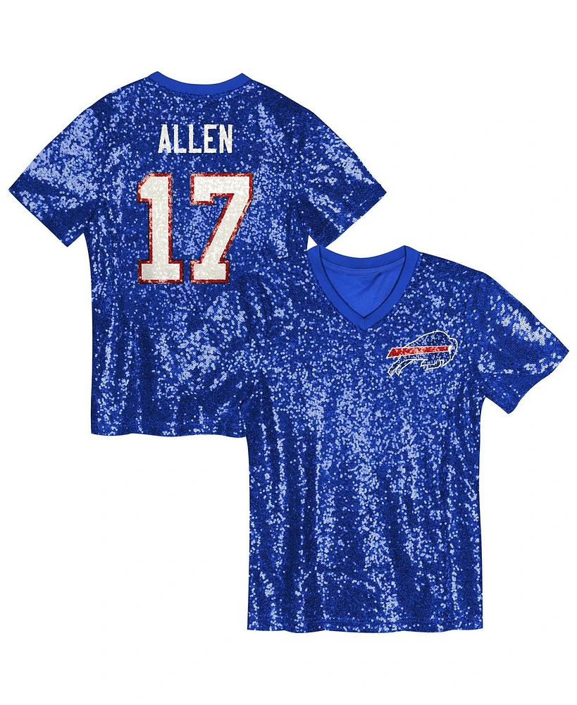 Outerstuff Big Girls Josh Allen Royal Buffalo Bills Sequin V-Neck Fashion Jersey