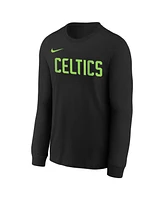 Nike Big Boys and Girls Black Boston Celtics 2024/25 City Edition Wordmark Performance Long Sleeve T-Shirt