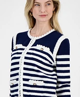 T Tahari Women's Striped Long-Sleeve Cardigan