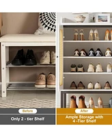 gaomon Rattan Shoe Cabinet With 3 Doors/Adjustable Shelves Freestanding Shoe Storage Organizer 8-Tier Wooden Storage Cabinet Narrow Shoe Rack Cabinet