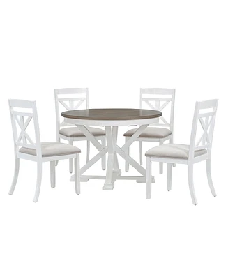 Slickblue 5-Piece Retro Functional Dining Table Set with Extendable Round Table for Versatile Dining Spaces