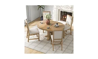 Slickblue 5-Piece Extendable Round Dining Set with Farmhouse Style Table and 4 Upholstered Chairs for Kitchen