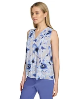 Calvin Klein Women's Printed Sleeveless Pleated Top