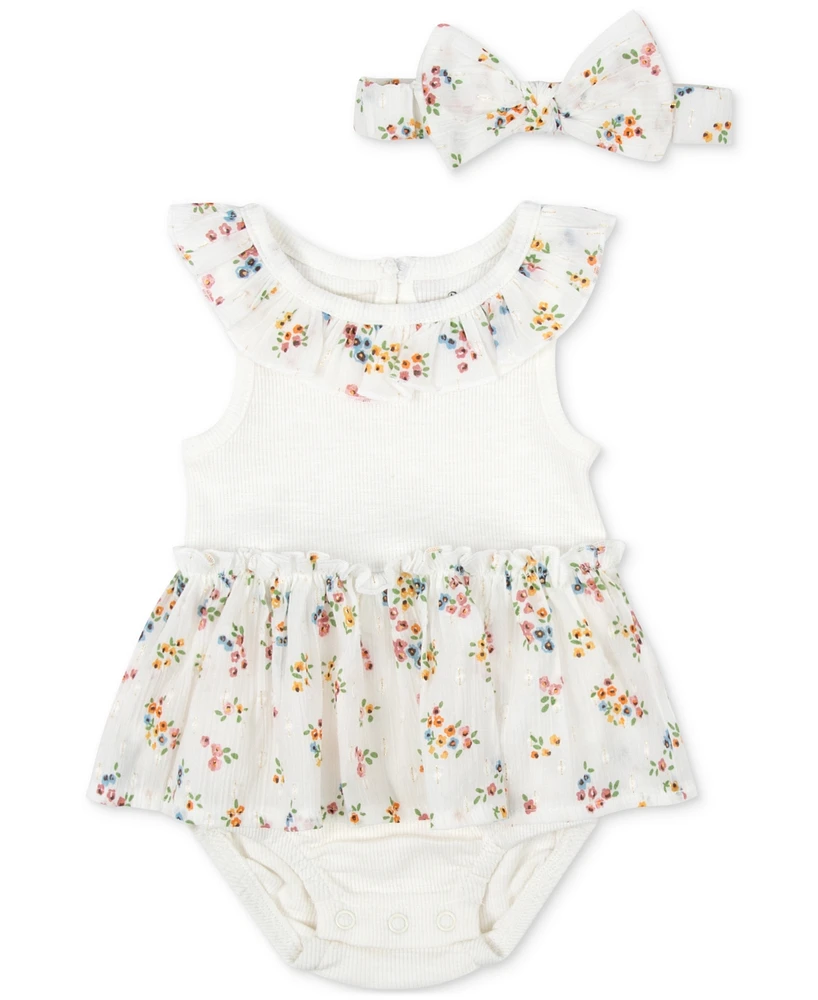 Baby Essentials Girls 2-Pc. Floral Skirted Bodysuit & Headband Set