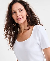 Style & Co Women's Cotton Square-Neck Short-Sleeve T-Shirt, Exclusively at Macy's