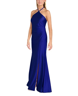 Morgan & Company Juniors' Halter Sleeveless Satin Gown