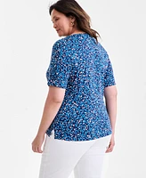 Style & Co Plus Printed Elbow-Sleeve Tee, Exclusively at Macy's
