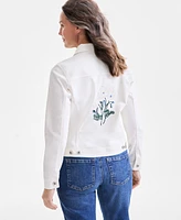 Style & Co Petite Floral Embroidered Denim Jacket, Exclusively at Macy's