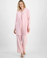 Kasper Womens Beaded Neck Top Pull On Pants Draped Jacket