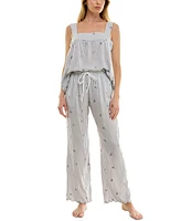 Roudelain Women's Embroidered Striped Pajama Set