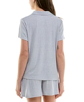 Roudelain Women's Ribbed Short-Sleeve Henley Pajama Set