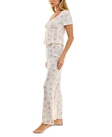Roudelain Women's Flared Floral Ribbed Pajama Set